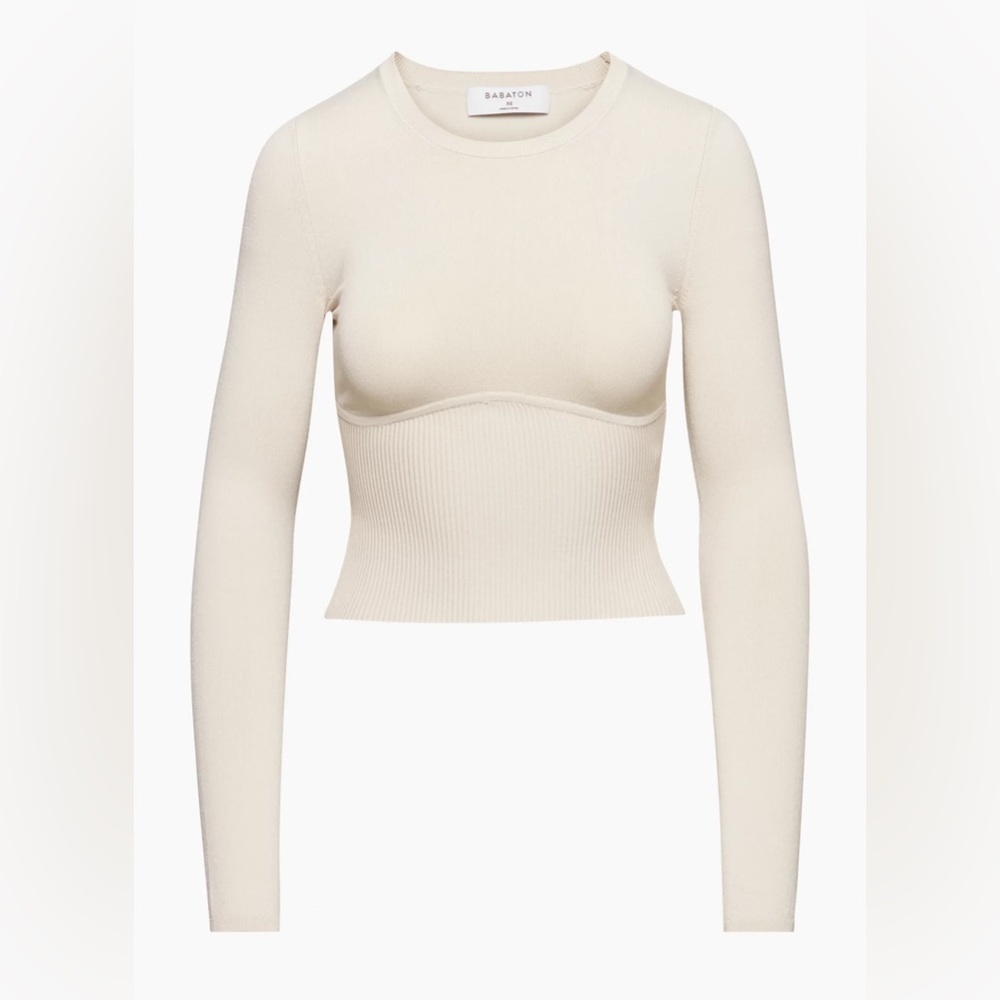 Aritzia Babaton Sculpt Long Sleeve Corset Top, Matte Pearl, Small